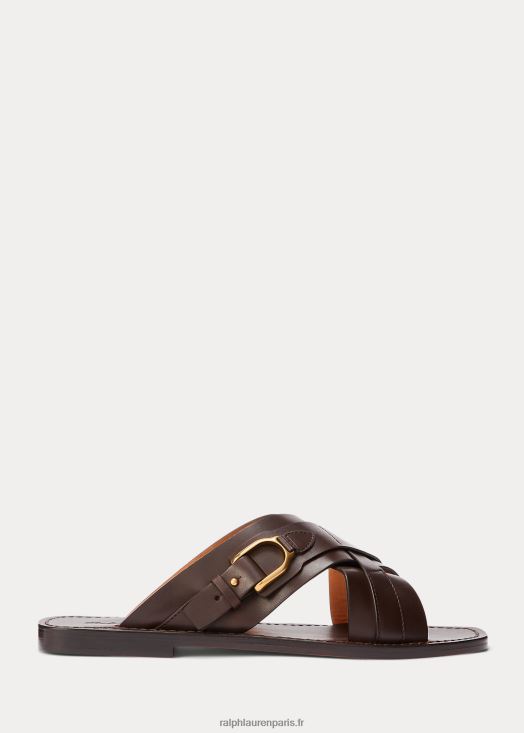 sandale à enfiler en cuir de veau wellington 46T60T2149 Hommes Ralph Lauren marron foncé