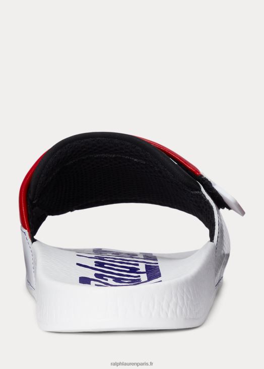 claquette moto en cuir colour-block 46T60T2058 Hommes Ralph Lauren blanc rouge