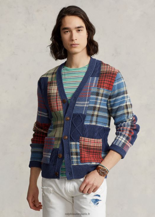 cardigan patchwork en coton 46T60T1203 Hommes Ralph Lauren marine multi