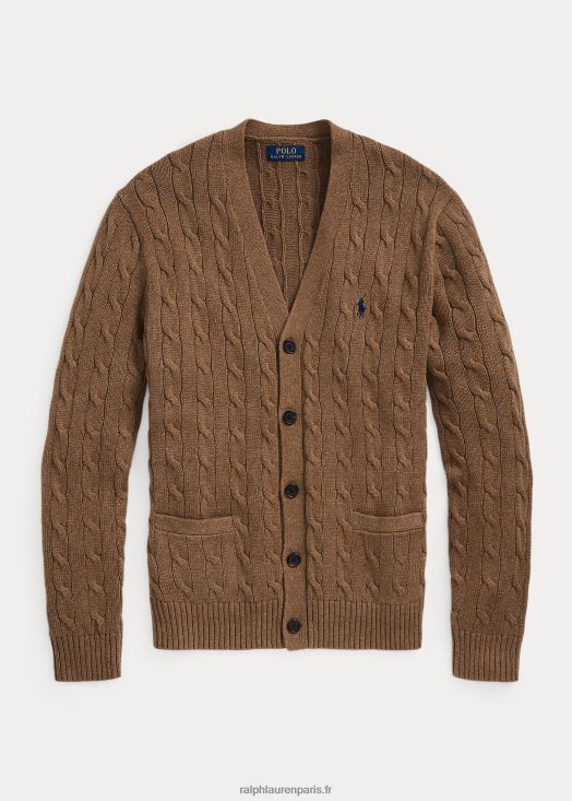 cardigan à torsades en coton 46T60T8450 Hommes Ralph Lauren brun shetland chiné