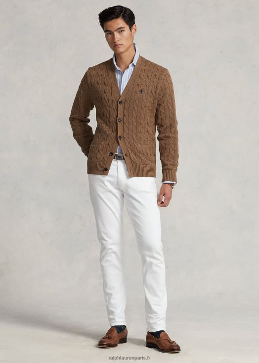 cardigan à torsades en coton 46T60T8450 Hommes Ralph Lauren brun shetland chiné