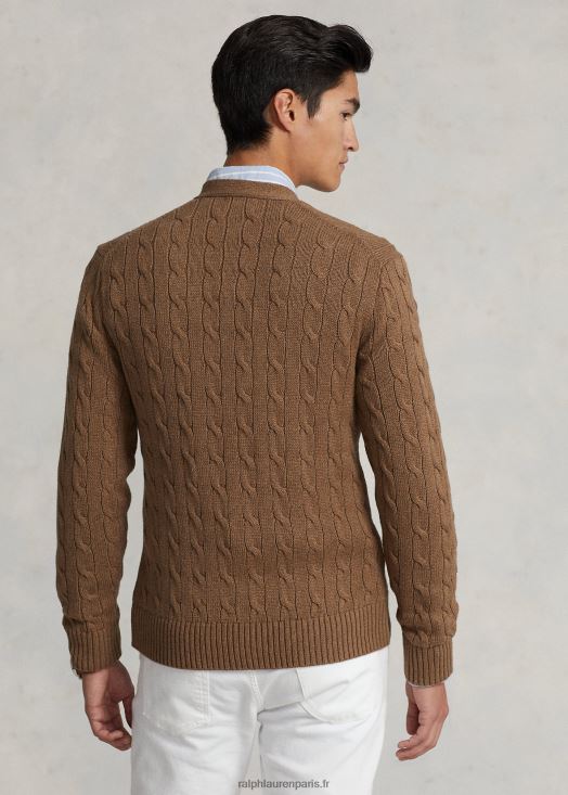 cardigan à torsades en coton 46T60T8450 Hommes Ralph Lauren brun shetland chiné