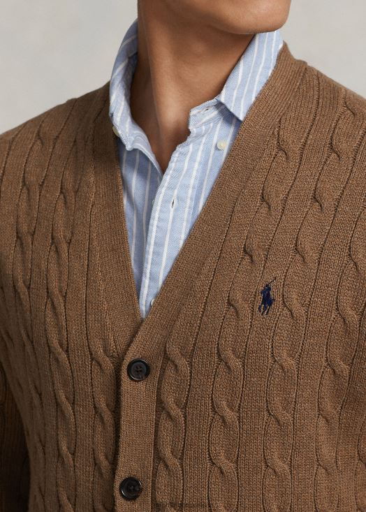 cardigan à torsades en coton 46T60T8450 Hommes Ralph Lauren brun shetland chiné