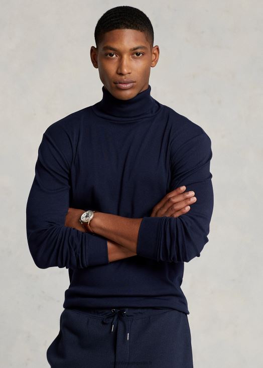 col roulé en coton mélangé côtelé 46T60T8638 Hommes Ralph Lauren aviateur marine