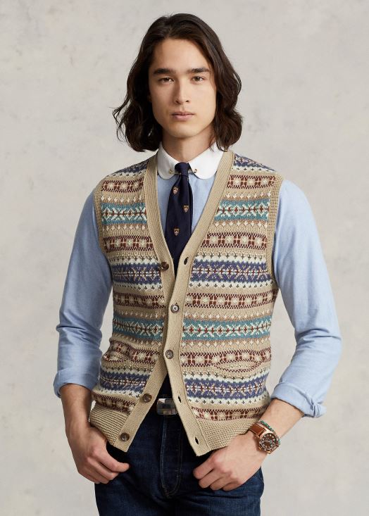 débardeur boutonné à l'avant en jacquard 46T60T758 Hommes Ralph Lauren bronzage multiple