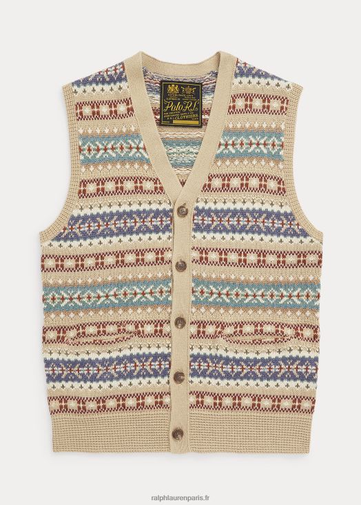 débardeur boutonné à l'avant en jacquard 46T60T758 Hommes Ralph Lauren bronzage multiple