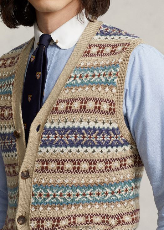 débardeur boutonné à l'avant en jacquard 46T60T758 Hommes Ralph Lauren bronzage multiple