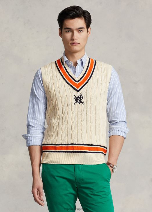 gilet de cricket en coton à écusson 46T60T897 Hommes Ralph Lauren crème multi - Cliquez sur l'image pour la fermer