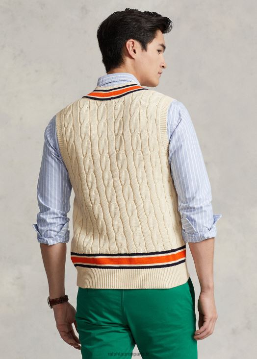 gilet de cricket en coton à écusson 46T60T897 Hommes Ralph Lauren crème multi