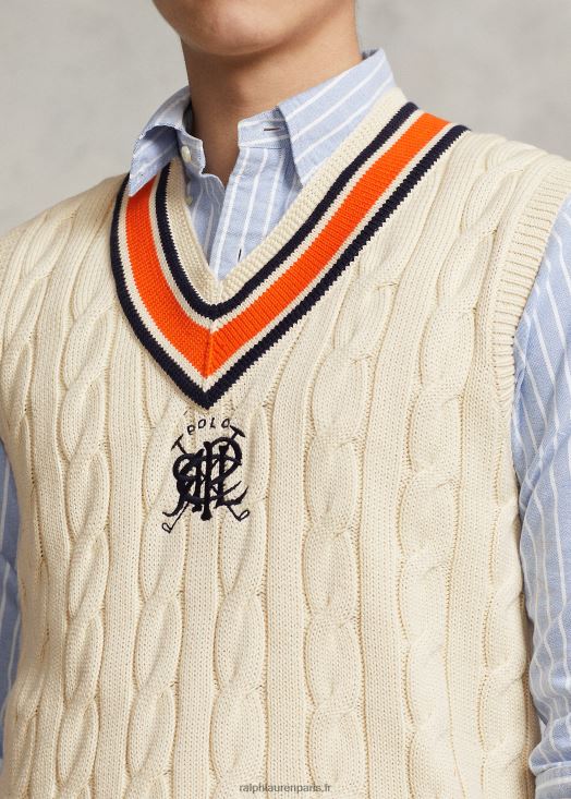 gilet de cricket en coton à écusson 46T60T897 Hommes Ralph Lauren crème multi