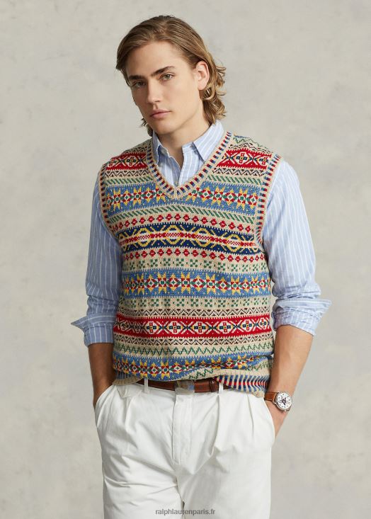 gilet pull en coton et lin fair isle 46T60T8464 Hommes Ralph Lauren bronzage multiple
