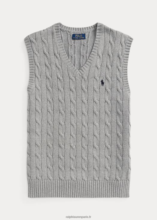 gilet pull en coton à torsades 46T60T505 Hommes Ralph Lauren gris fauve chiné