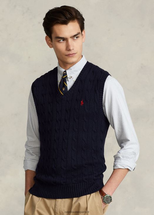 gilet pull en coton à torsades 46T60T506 Hommes Ralph Lauren chasseur marine