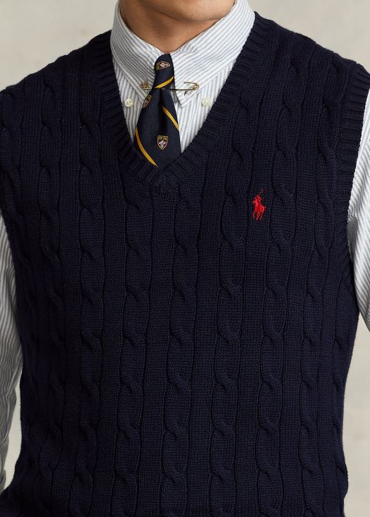 gilet pull en coton à torsades 46T60T506 Hommes Ralph Lauren chasseur marine