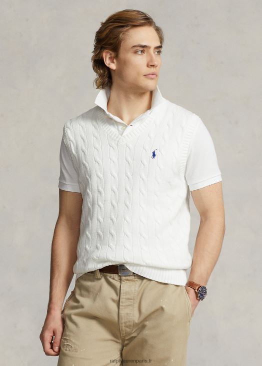 gilet pull en coton à torsades 46T60T507 Hommes Ralph Lauren blanc