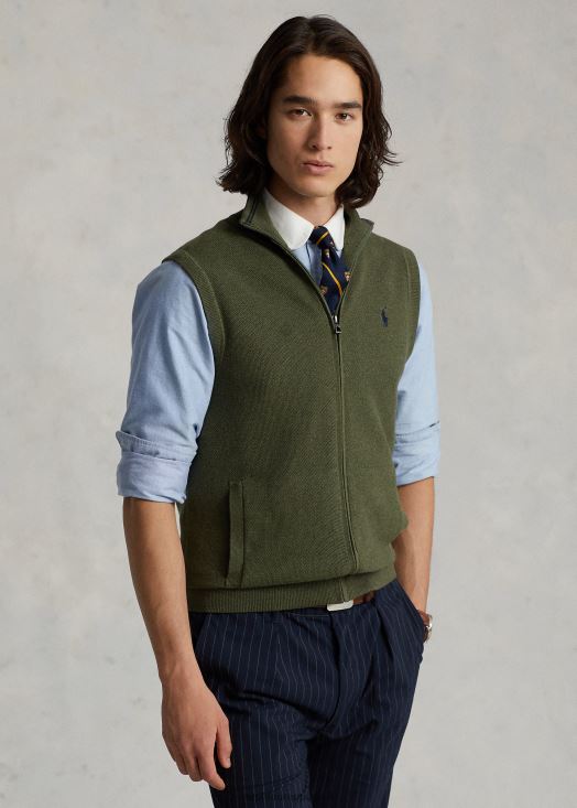 gilet pull zippé en coton 46T60T781 Hommes Ralph Lauren bruyère olive classique