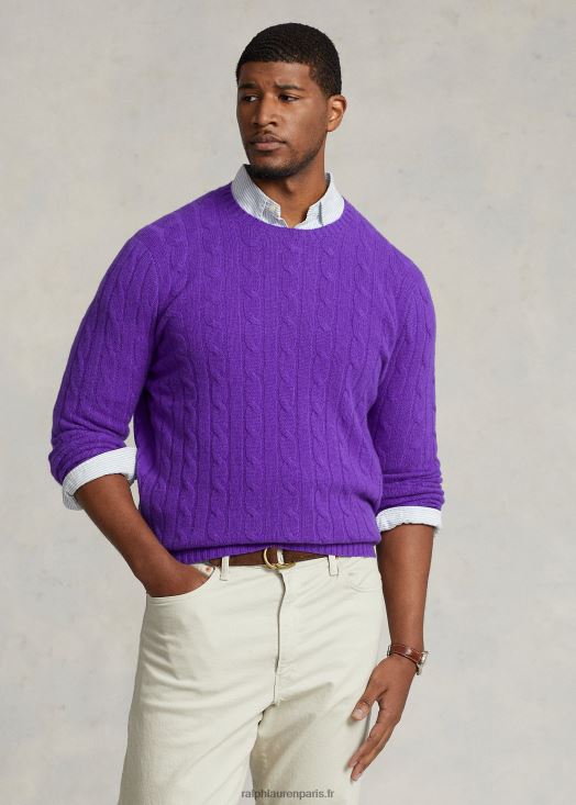 l'iconique pull en cachemire torsadé 46T60T1675 Hommes Ralph Lauren violet régent