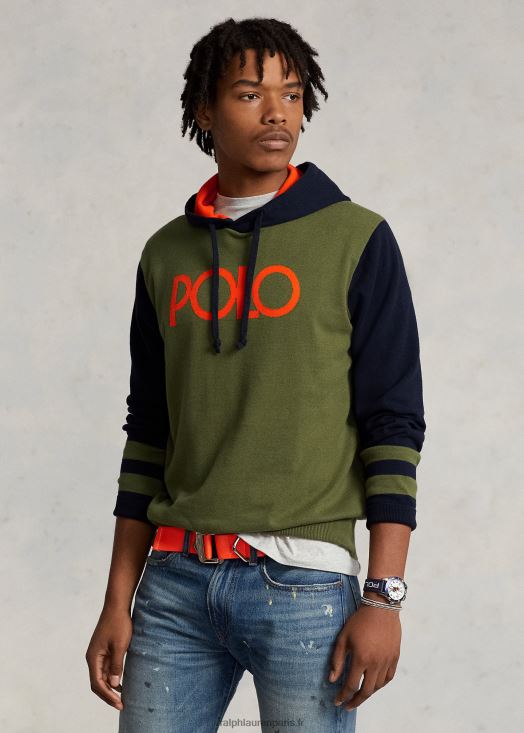 pull à capuche en coton à logo 46T60T8502 Hommes Ralph Lauren combo sauge noire