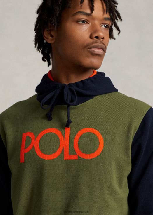 pull à capuche en coton à logo 46T60T8502 Hommes Ralph Lauren combo sauge noire
