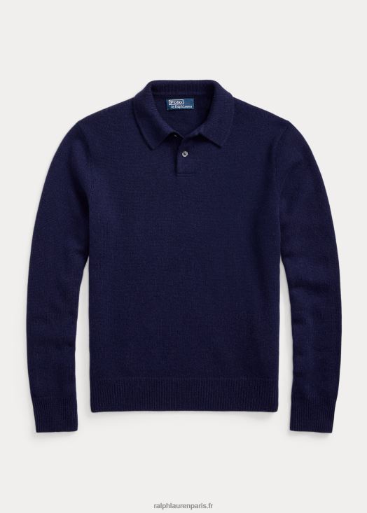 pull col polo en cachemire 46T60T139 Hommes Ralph Lauren bleu marine brillant