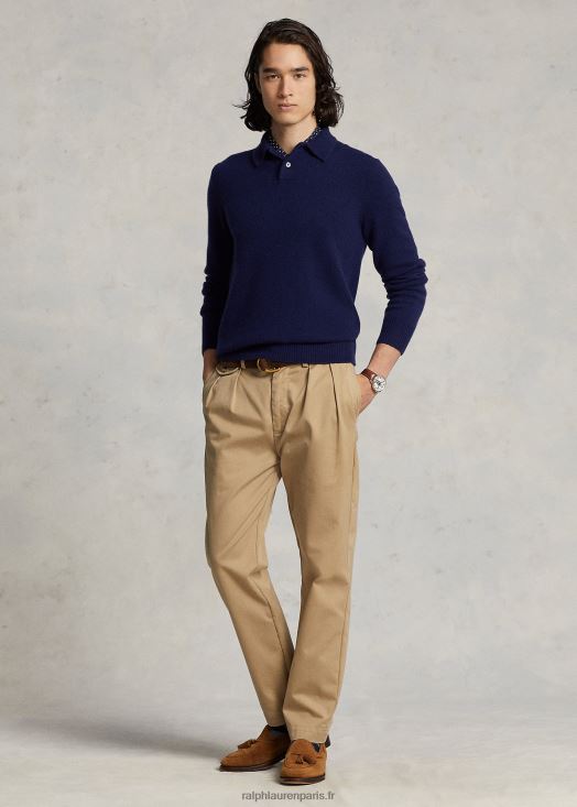 pull col polo en cachemire 46T60T139 Hommes Ralph Lauren bleu marine brillant