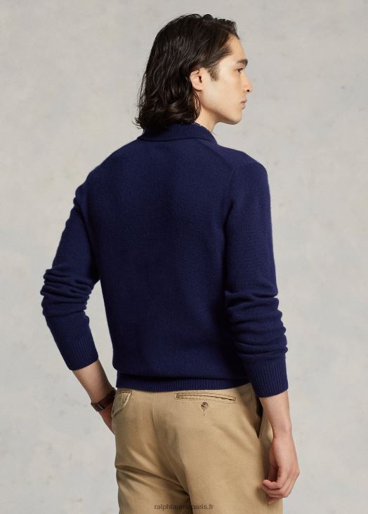 pull col polo en cachemire 46T60T139 Hommes Ralph Lauren bleu marine brillant