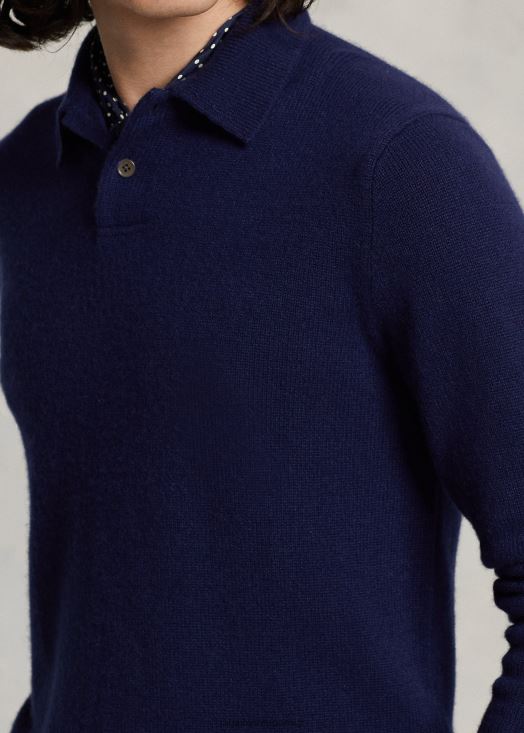 pull col polo en cachemire 46T60T139 Hommes Ralph Lauren bleu marine brillant