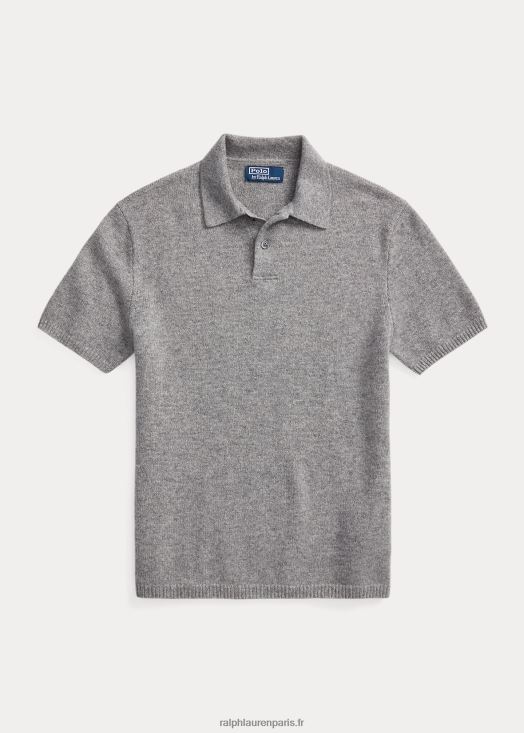 pull col polo en cachemire 46T60T489 Hommes Ralph Lauren gris fauve chiné