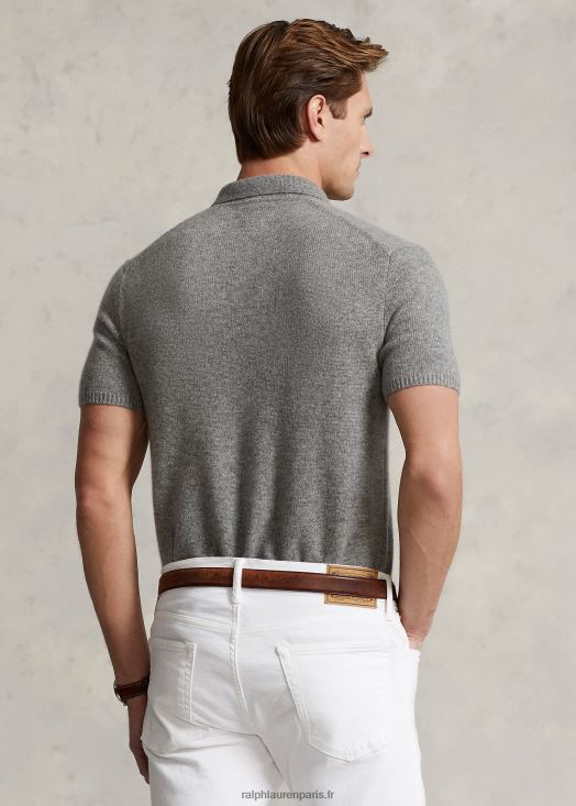 pull col polo en cachemire 46T60T489 Hommes Ralph Lauren gris fauve chiné