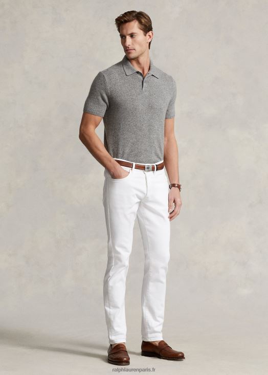 pull col polo en cachemire 46T60T489 Hommes Ralph Lauren gris fauve chiné
