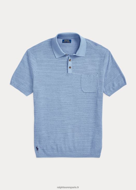 pull col polo en coton et lin 46T60T405 Hommes Ralph Lauren canal bleu