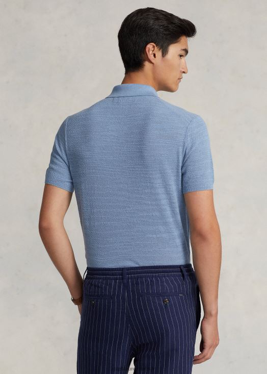 pull col polo en coton et lin 46T60T405 Hommes Ralph Lauren canal bleu