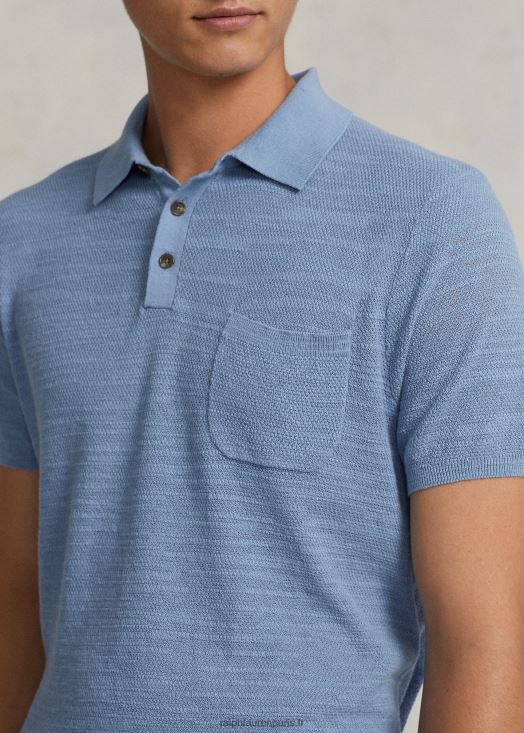 pull col polo en coton et lin 46T60T405 Hommes Ralph Lauren canal bleu