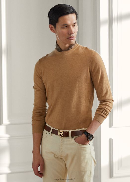 pull à col rond en cachemire 46T60T8402 Hommes Ralph Lauren chameau mélange