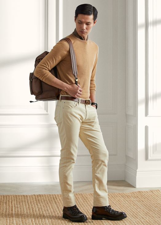pull à col rond en cachemire 46T60T8402 Hommes Ralph Lauren chameau mélange