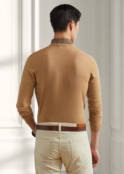 pull à col rond en cachemire 46T60T8402 Hommes Ralph Lauren chameau mélange