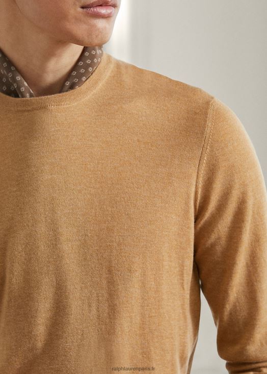 pull à col rond en cachemire 46T60T8402 Hommes Ralph Lauren chameau mélange