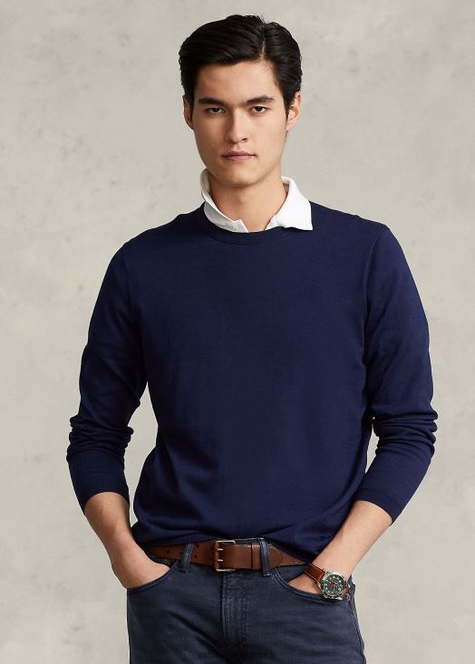 pull à col rond en coton 46T60T1066 Hommes Ralph Lauren bleu marine brillant