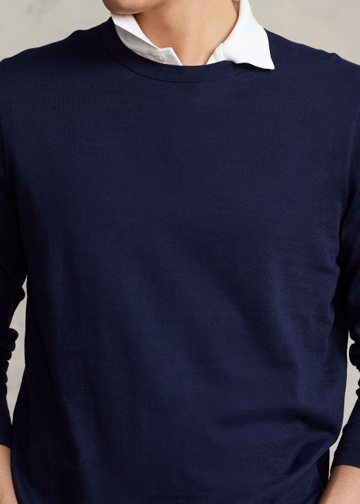 pull à col rond en coton 46T60T1066 Hommes Ralph Lauren bleu marine brillant