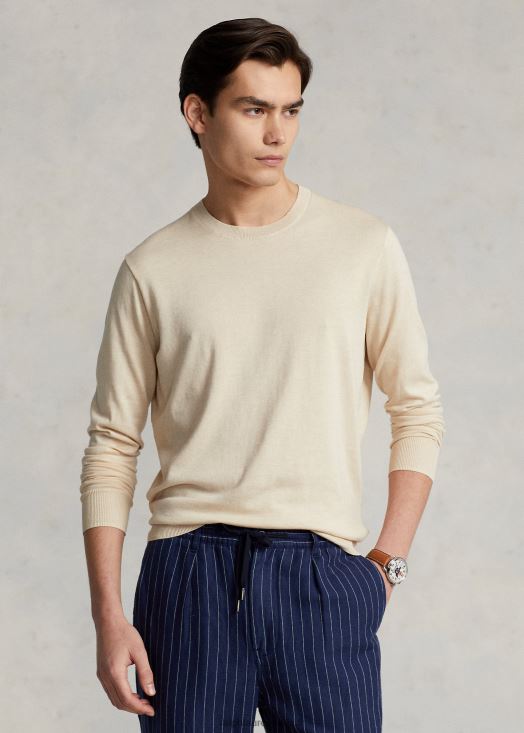 pull à col rond en coton 46T60T1067 Hommes Ralph Lauren bruyère des dunes de sable clair