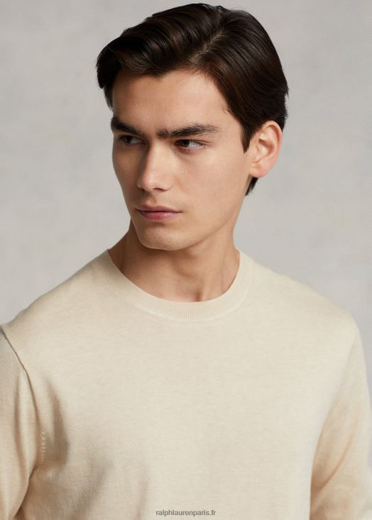 pull à col rond en coton 46T60T1067 Hommes Ralph Lauren bruyère des dunes de sable clair