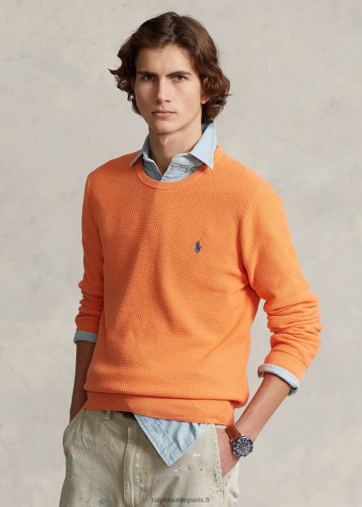 pull à col rond en coton texturé 46T60T644 Hommes Ralph Lauren bruyère pêche classique