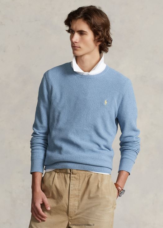 pull à col rond en coton texturé 46T60T645 Hommes Ralph Lauren nouveau bleu poudré chiné