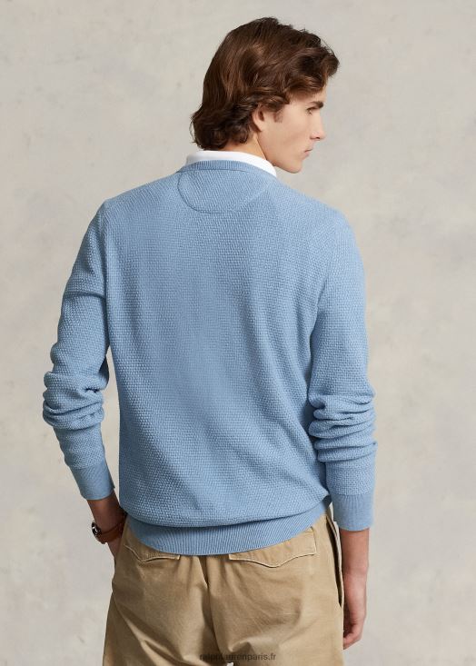 pull à col rond en coton texturé 46T60T645 Hommes Ralph Lauren nouveau bleu poudré chiné
