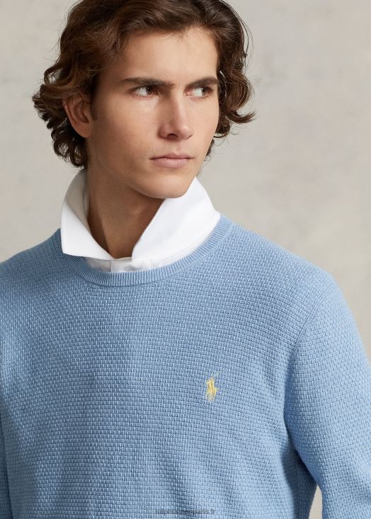 pull à col rond en coton texturé 46T60T645 Hommes Ralph Lauren nouveau bleu poudré chiné