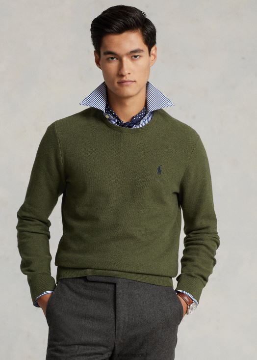 pull à col rond en maille de coton 46T60T669 Hommes Ralph Lauren bruyère olive classique