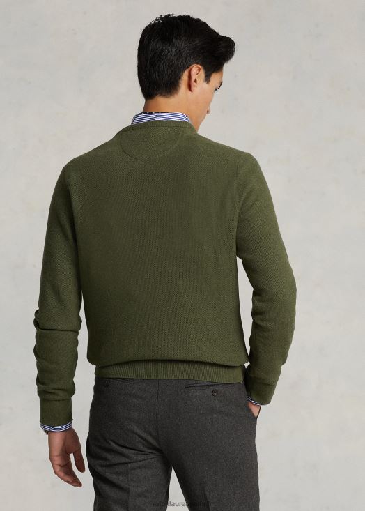 pull à col rond en maille de coton 46T60T669 Hommes Ralph Lauren bruyère olive classique