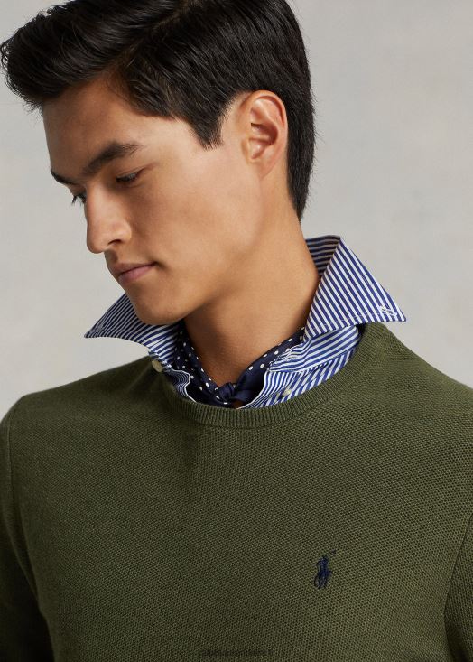 pull à col rond en maille de coton 46T60T669 Hommes Ralph Lauren bruyère olive classique