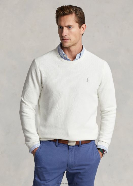 pull à col rond en maille de coton 46T60T672 Hommes Ralph Lauren lavage de pont blanc