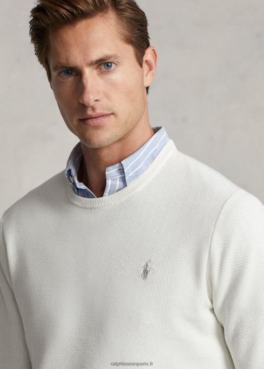 pull à col rond en maille de coton 46T60T672 Hommes Ralph Lauren lavage de pont blanc
